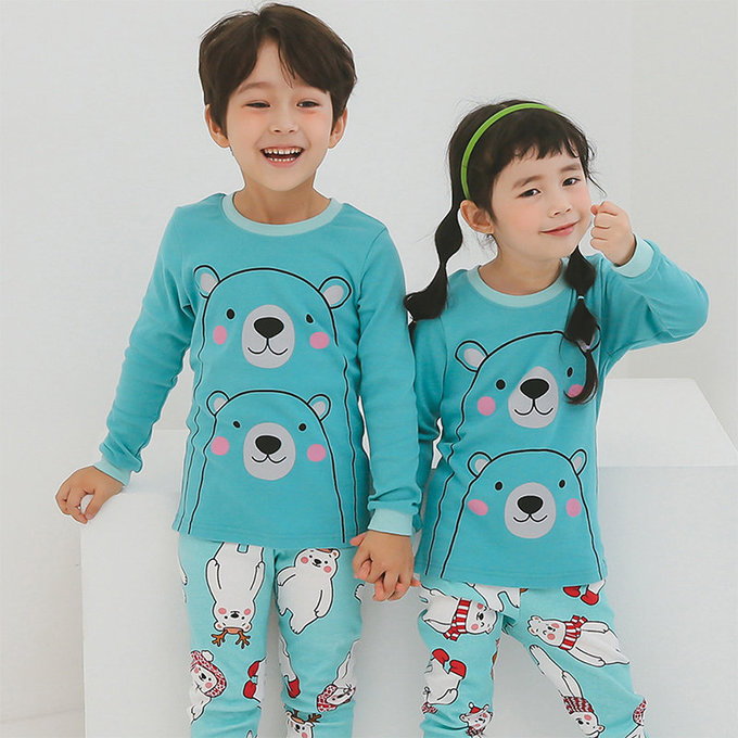 正韓 Puco 超優質嬰幼兒/兒童長袖有機棉家居服/睡衣_抱抱北極熊_PC21-034