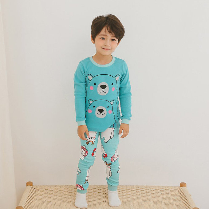正韓 Puco 超優質嬰幼兒/兒童長袖有機棉家居服/睡衣_抱抱北極熊_PC21-034