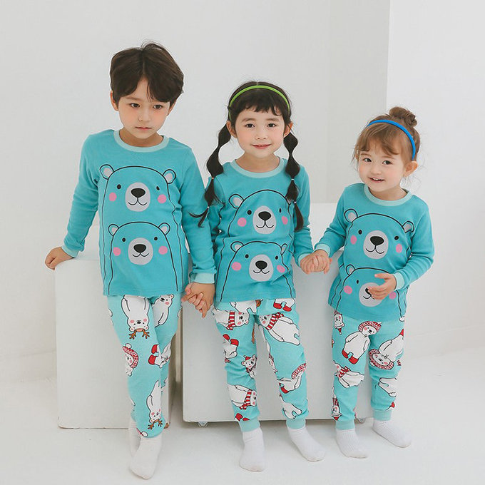 正韓 Puco 超優質嬰幼兒/兒童長袖有機棉家居服/睡衣_抱抱北極熊_PC21-034