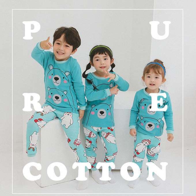 正韓 Puco 超優質嬰幼兒/兒童長袖有機棉家居服/睡衣_抱抱北極熊_PC21-034