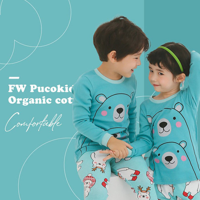 正韓 Puco 超優質嬰幼兒/兒童長袖有機棉家居服/睡衣_抱抱北極熊_PC21-034