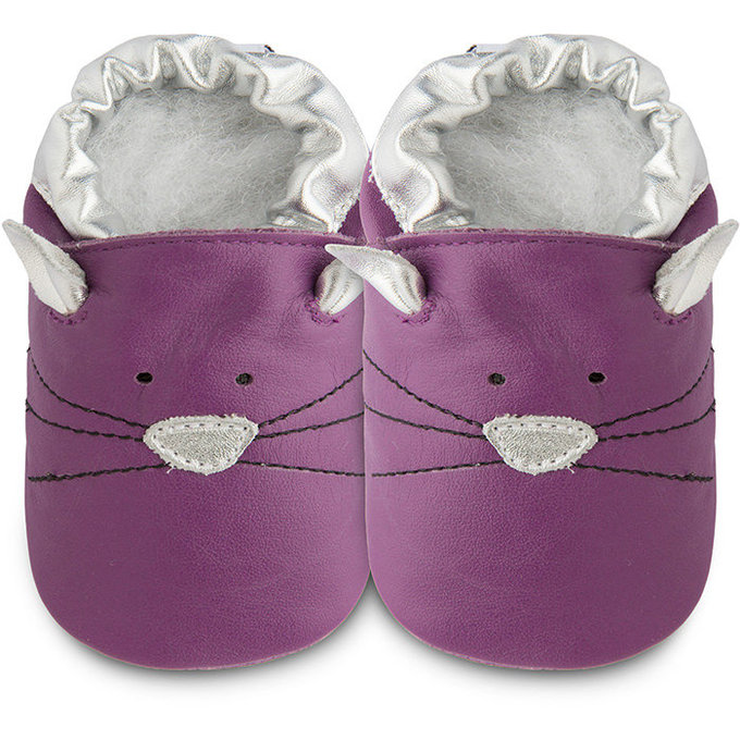 英國 shooshoos 健康無毒真皮手工鞋/學步鞋/嬰兒鞋_紫貓咪的臉_102789