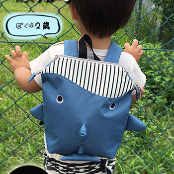 日本 papupi 嬰幼兒/兒童 鯨魚 鯊魚 鯨鯊 大開口 海洋動物背包_湛藍 (BP03)-