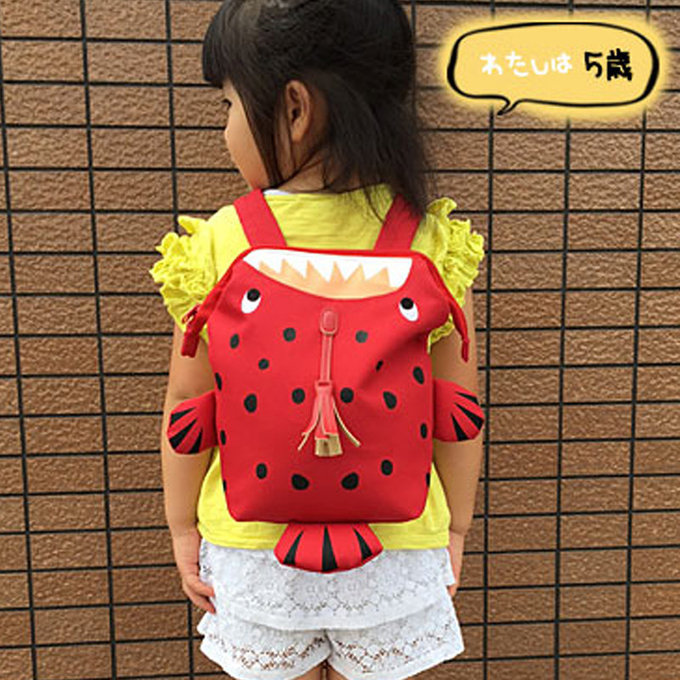 日本 papupi 嬰幼兒/兒童 鯨魚 鯊魚 鯨鯊 大開口 海洋動物背包_艷紅 (BP05)