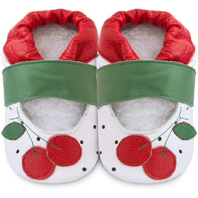 英國 shooshoos 健康無毒真皮手工學步鞋/嬰兒鞋/室內鞋/室內保暖鞋_紅櫻桃(SS102998 )(公司貨)