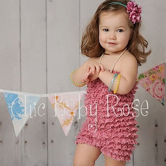 美國Chic Baby Rose 純手工蕾絲連身裝_灰玫瑰