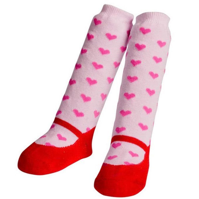 美國 Jazzy Toes 時尚造型棉襪單入組_桃紅愛心長襪(JTNH-04)