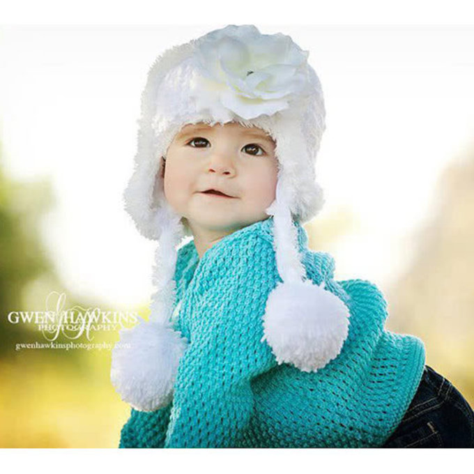 美國Jamie Rae 100%純棉帽_白色保暖棉帽+優雅白玫瑰 (JRWHR04)