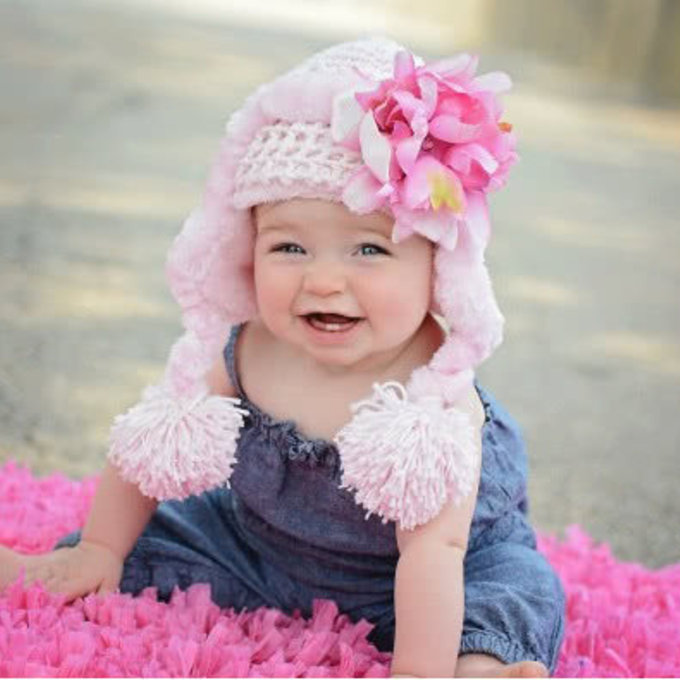 美國Jamie Rae 100%純棉帽_淡粉保暖刷毛帽/ 淡粉牡丹 (JRWHP01)