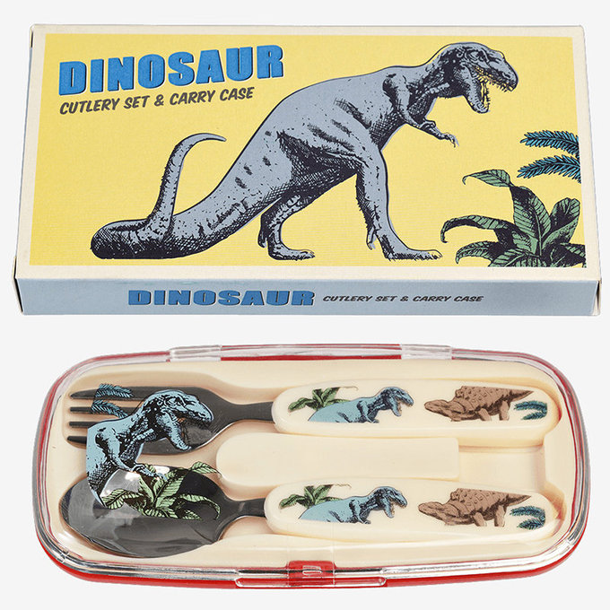 英國 Rex London 幼兒/兒童餐具2入組(附收納盒)_恐龍樂園_RL29126