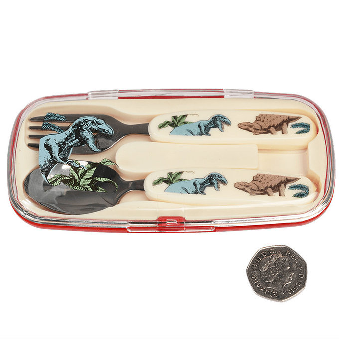英國 Rex London 幼兒/兒童餐具2入組(附收納盒)_恐龍樂園_RL29126
