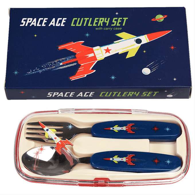 英國 Rex London 幼兒/兒童餐具2入組(附收納盒)_太空梭_RL29127