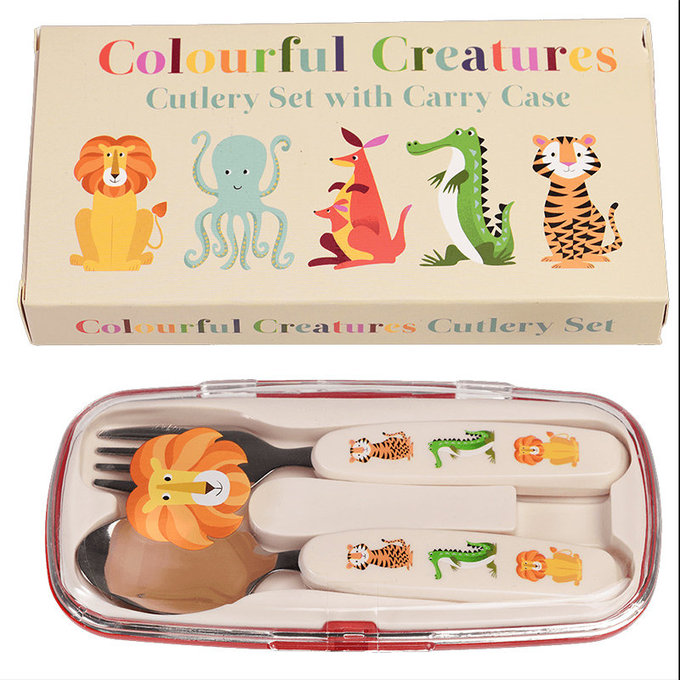 英國 Rex London 幼兒/兒童餐具2入組(附收納盒)_動物樂園_RL29128