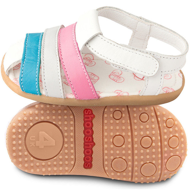 英國 shooshoos 健康無毒真皮手工涼鞋/童鞋_ 藍白粉線條(SS102024)(公司貨)