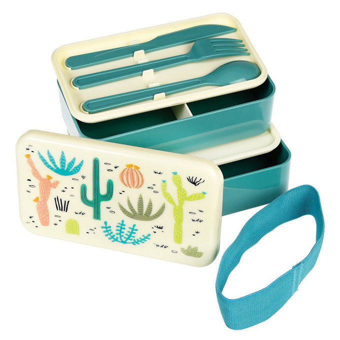 英國 Rex London 方形三層午餐盒/便當盒/野餐盒(附3入餐具)_沙漠世界_RL27094