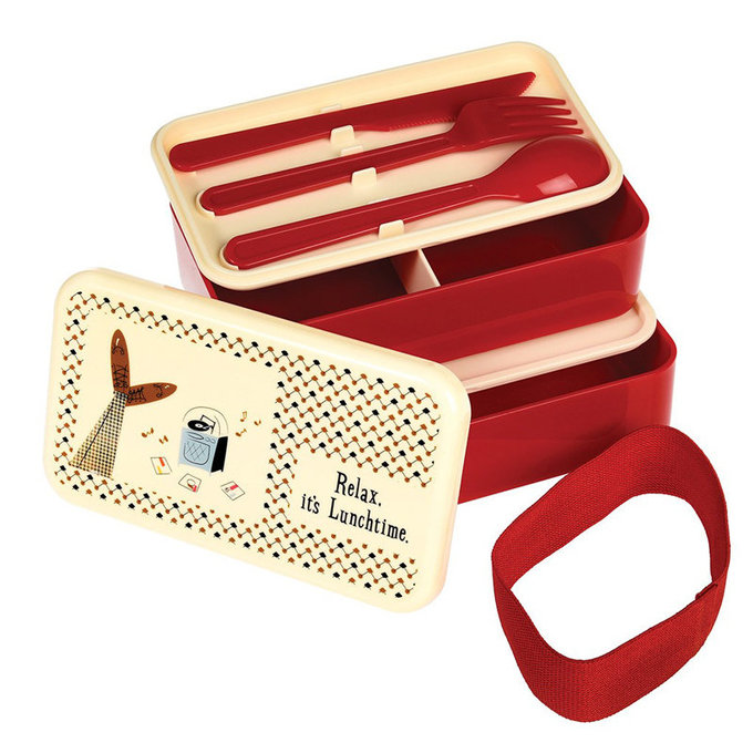 英國 Rex London 方形三層午餐盒/便當盒/野餐盒(附3入餐具)_悠閒時光_RL27097