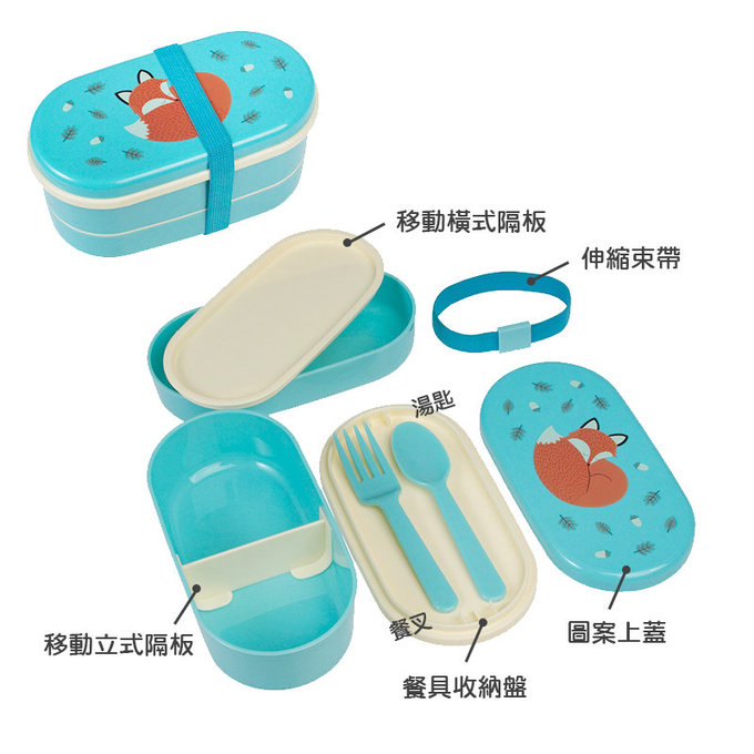 英國 Rex London 圓形三層午餐盒/便當盒/野餐盒(附2入餐具)_溫柔狐狸_RL25743