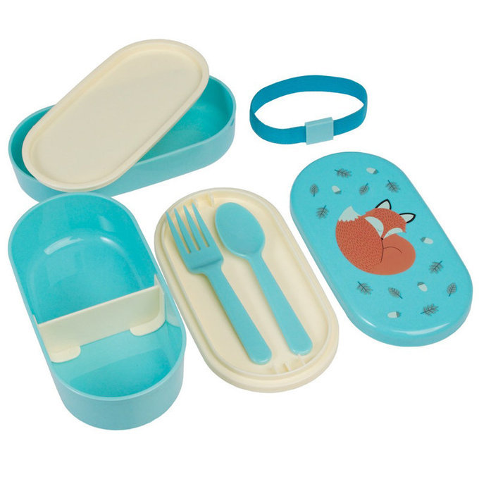 英國 Rex London 圓形三層午餐盒/便當盒/野餐盒(附2入餐具)_溫柔狐狸_RL25743