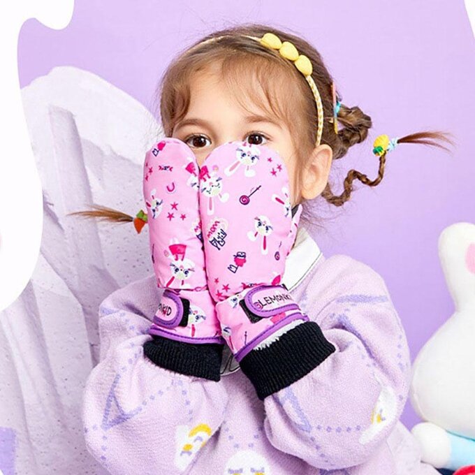 【JB DESIGN】Lemonkid-卡通圖案滑雪手套-粉小兔