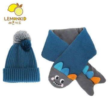 【JB DESIGN】Lemonkid-雙色球糖果帽二件套(圍巾+帽子)-霧霾藍恐龍-