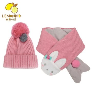 【JB DESIGN】Lemonkid-雙色球糖果帽二件套(圍巾+帽子)-芭比粉小免-