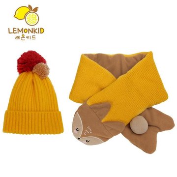 【JB DESIGN】Lemonkid-雙色球糖果帽二件套(圍巾+帽子)-姜黃色狐狸 -