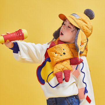 【JB DESIGN】Lemonkid-限量款-滑雪帽子圍巾二件套(圍巾+帽子)-姜黃狐狸 (52cm)-