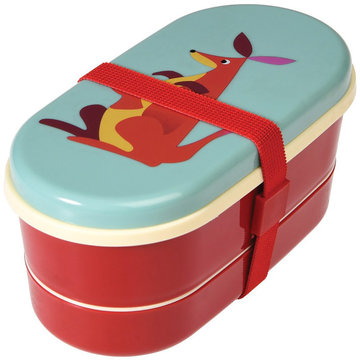 英國 Rex London 圓形三層午餐盒/便當盒/野餐盒(附2入餐具)_紅袋鼠_RL26641-