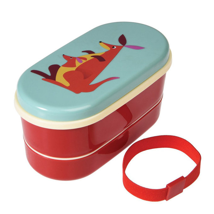 英國 Rex London 圓形三層午餐盒/便當盒/野餐盒(附2入餐具)_紅袋鼠_RL26641