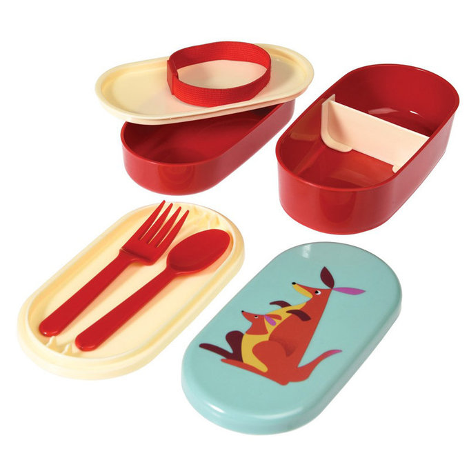 英國 Rex London 圓形三層午餐盒/便當盒/野餐盒(附2入餐具)_紅袋鼠_RL26641