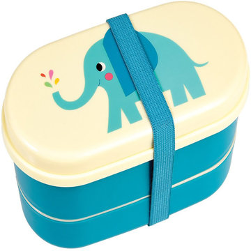 英國 Rex London 圓形三層午餐盒/便當盒/野餐盒(附2入餐具)_藍色大象_RL27563-