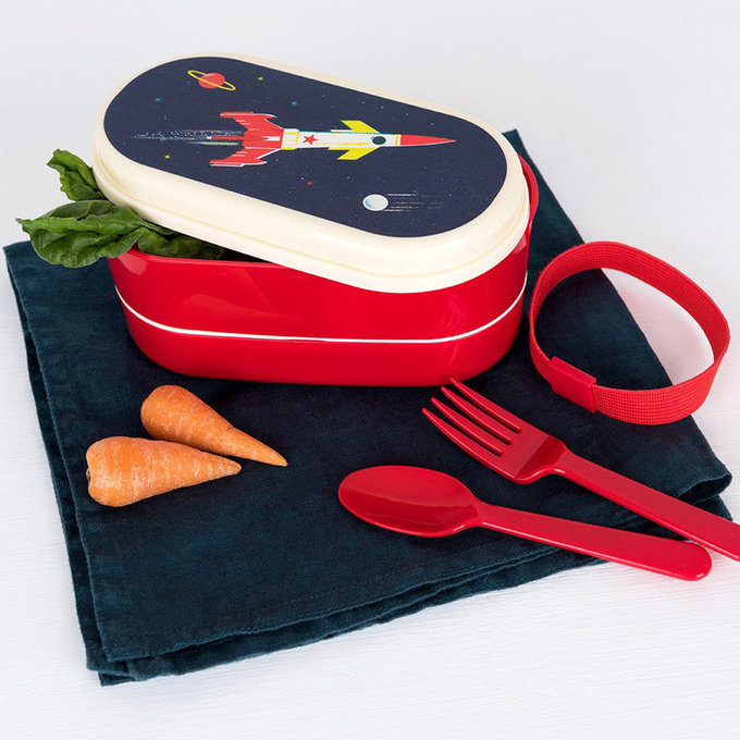 英國 Rex London 圓形三層午餐盒/便當盒/野餐盒(附2入餐具)_太空梭_RL28505