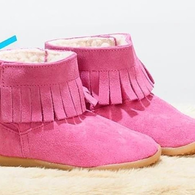 英國 shooshoos 健康無毒真皮手工童鞋/靴子_熱情粉流蘇靴