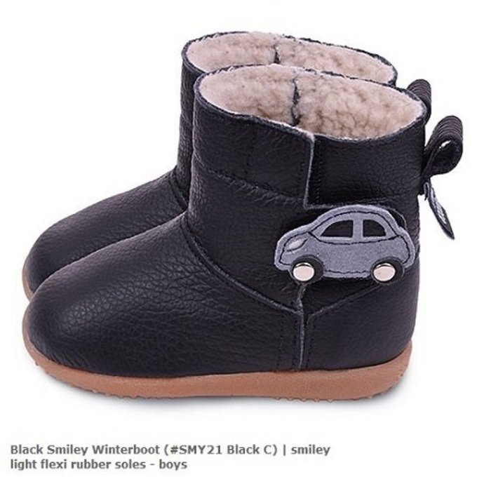 英國 shooshoos 健康無毒真皮手工童鞋/靴子_黑色小汽車冬靴