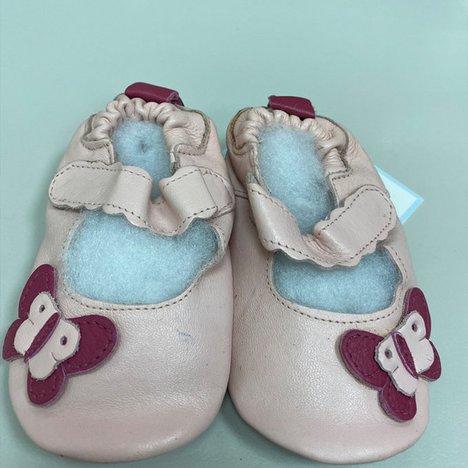 【福利品】英國 shooshoos 安全無毒真皮手工鞋/學步鞋/嬰兒鞋_粉色紅蝴蝶(11)