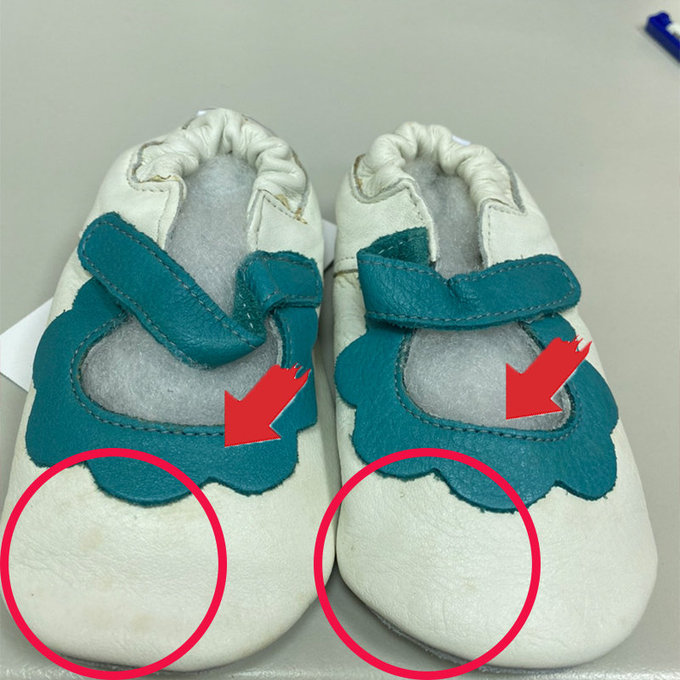 【福利品】英國 shooshoos 健康無毒真皮手工學步鞋/嬰兒鞋_白色/薄荷綠荷葉_GVWH39S  (3)