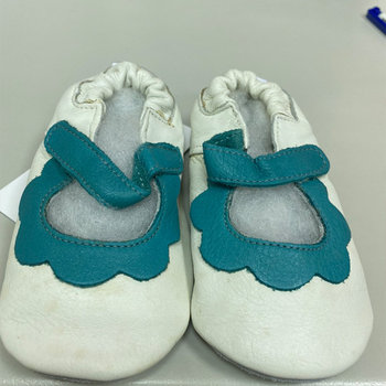 【福利品】英國 shooshoos 健康無毒真皮手工學步鞋/嬰兒鞋_白色/薄荷綠荷葉_GVWH39S  (3)-