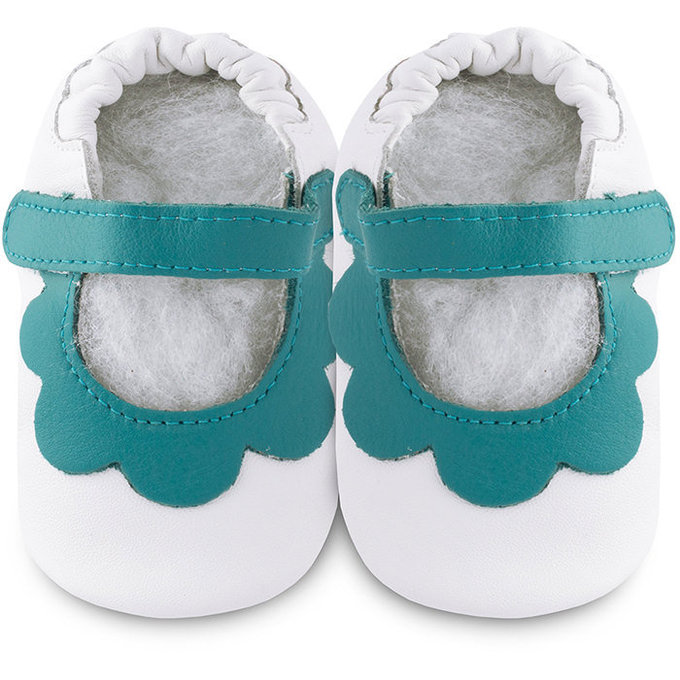 【福利品】英國 shooshoos 健康無毒真皮手工鞋/學步鞋/嬰兒鞋_白色/薄荷綠荷葉_GVWH39S (7)