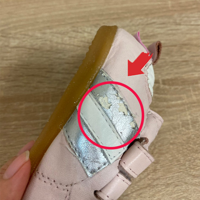 【福利品】英國 shooshoos 健康無毒真皮手工學步鞋/童鞋_粉/銀白條紋童鞋_101078 (B-8)