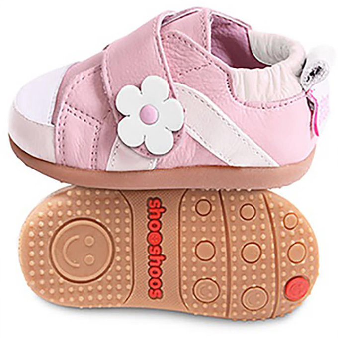 【福利品】英國 shooshoos 健康無毒真皮手工涼鞋/童鞋_淡粉優雅白花_102660 (C-12)