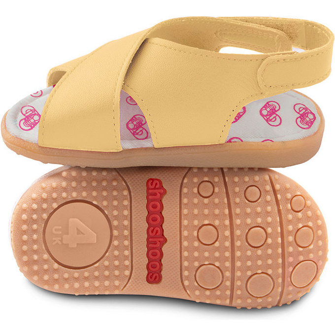 【福利品】英國 shooshoos 健康無毒真皮手工涼鞋/童鞋_檸檬黃交叉涼鞋 (B-23)