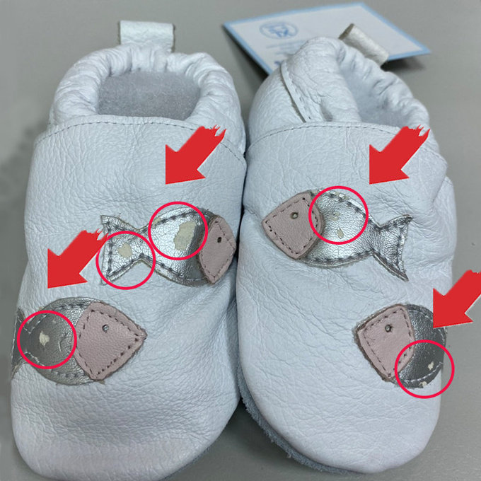 【福利品】英國 shooshoos 安全無毒真皮手工鞋/學步鞋/嬰兒鞋_銀白魚兒游玩 (A-25)