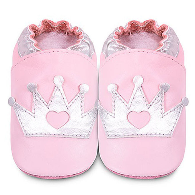 【福利品】英國 shooshoos 健康無毒真皮手工鞋/學步鞋/嬰兒鞋_淡粉銀皇冠_#GPK31 (A-26)