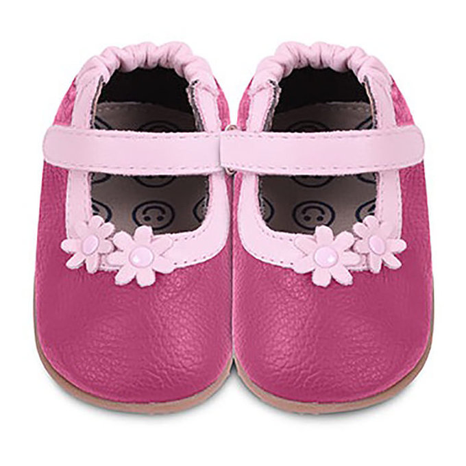 【福利品】英國 shooshoos 健康無毒真皮手工學步鞋/童鞋_桃紅兩朵小粉花童鞋  (C-27)