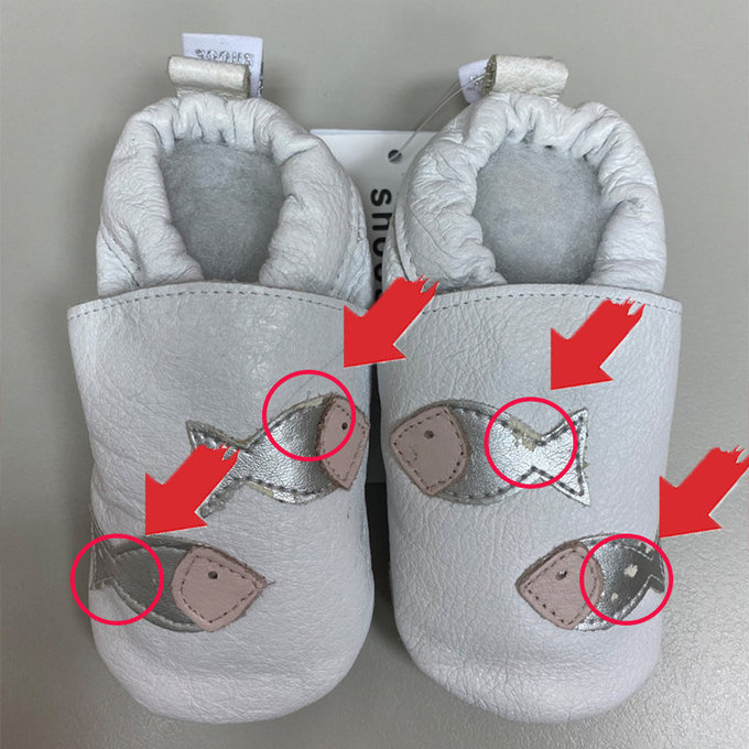 【福利品】英國 shooshoos 安全無毒真皮手工鞋/學步鞋/嬰兒鞋_銀白魚兒游玩 (A-28)