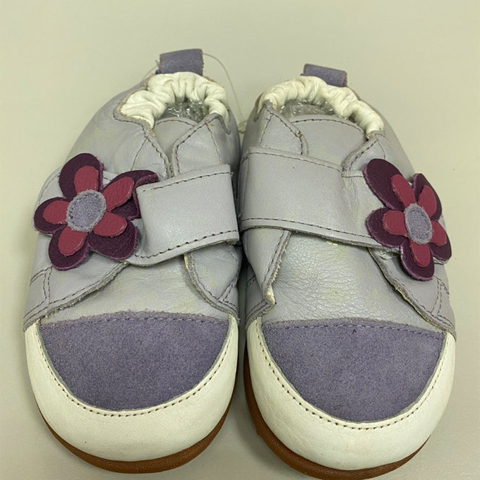 【福利品】英國 shooshoos 健康無毒真皮手工學步鞋/童鞋_淡紫花兒(B-38)