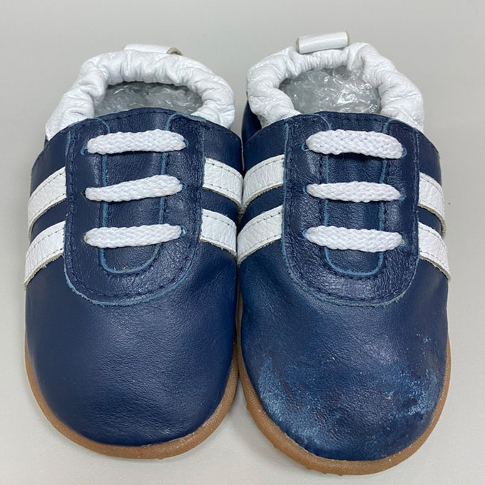 【福利品】英國 shooshoos 安全無毒真皮手工學步鞋/童鞋_海軍藍白線條童鞋 (3)