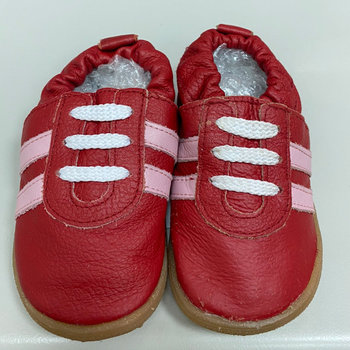 【福利品】英國 shooshoos 安全無毒真皮手工學步鞋/童鞋_紅色粉線條童鞋(6)-