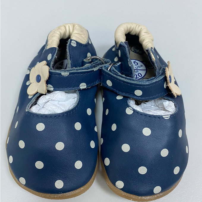 【福利品】英國 shooshoos 安全無毒真皮手工學步鞋/童鞋_海軍藍點點小花(7)