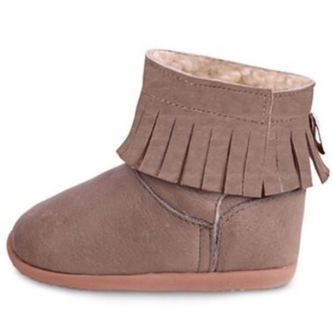 英國 shooshoos 健康無毒真皮手工童鞋/靴子_大地色流蘇靴